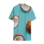 Blue Coconut Pattern Print Cotton Hawaiian Shirt