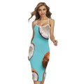 Blue Coconut Pattern Print Cross Back Cami Dress