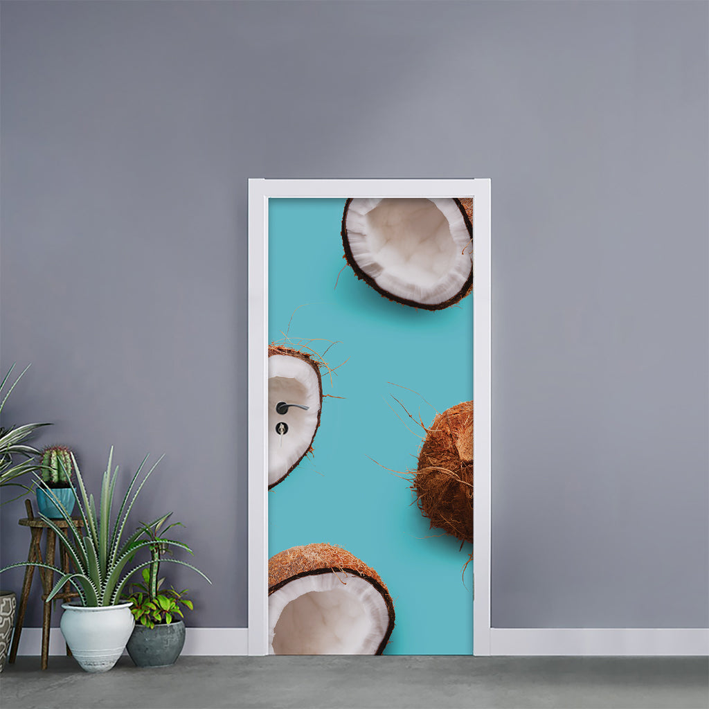 Blue Coconut Pattern Print Door Sticker