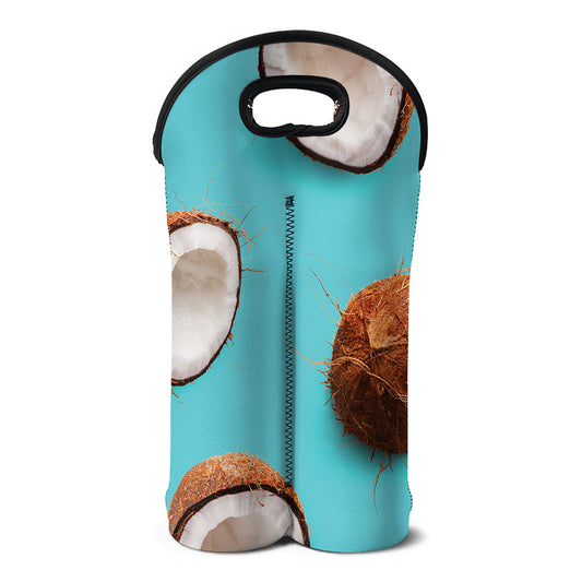 Blue Coconut Pattern Print Double Neoprene Wine Tote