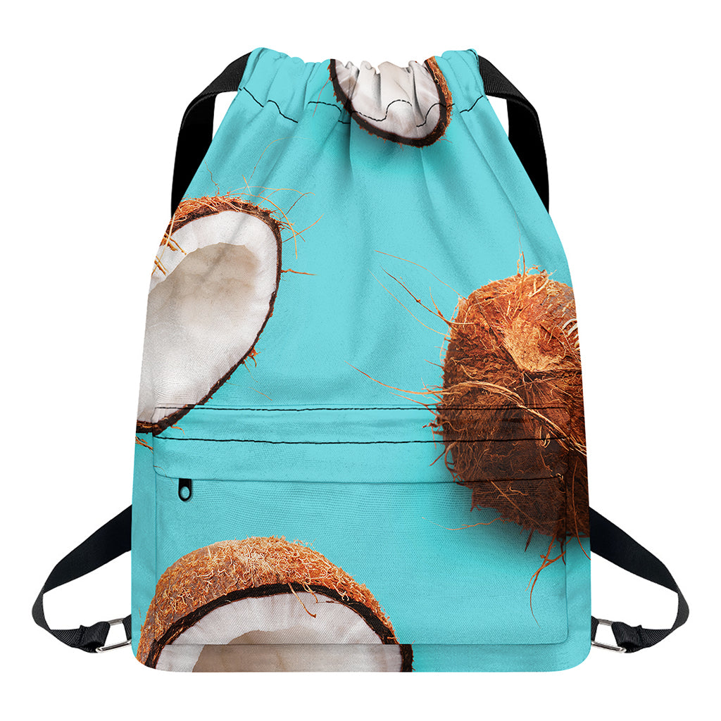 Blue Coconut Pattern Print Drawstring Backpack