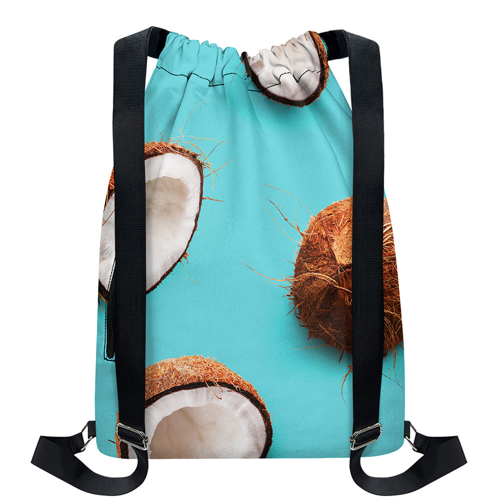 Blue Coconut Pattern Print Drawstring Backpack