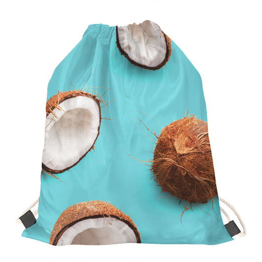 Blue Coconut Pattern Print Drawstring Bag
