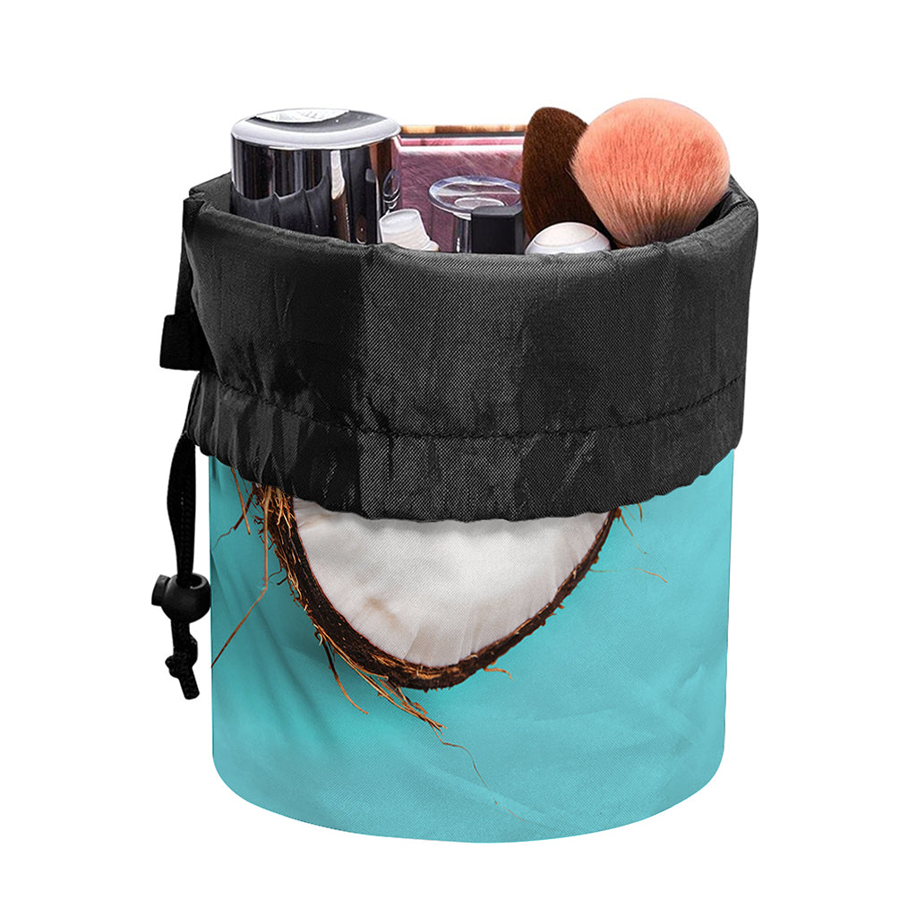 Blue Coconut Pattern Print Drawstring Makeup Bag
