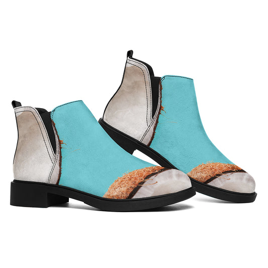 Blue Coconut Pattern Print Flat Ankle Boots