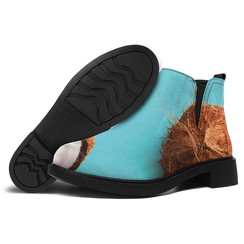 Blue Coconut Pattern Print Flat Ankle Boots