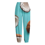 Blue Coconut Pattern Print Fleece Lined Knit Pants