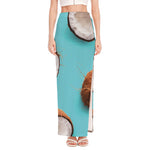 Blue Coconut Pattern Print High Slit Maxi Skirt