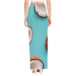 Blue Coconut Pattern Print High Slit Maxi Skirt