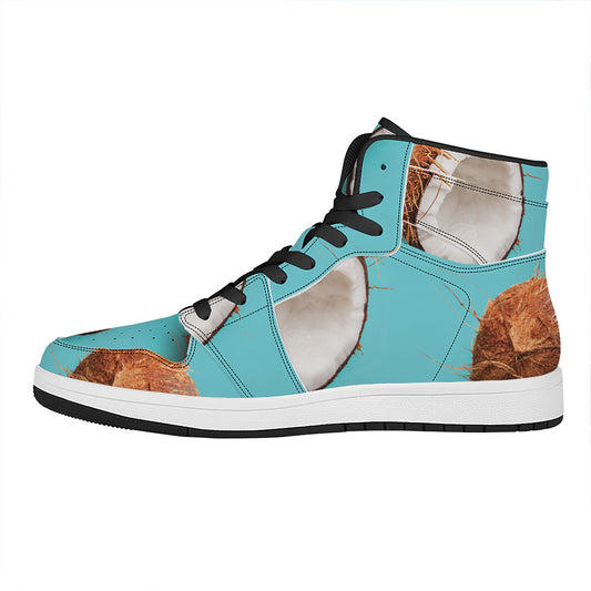 Blue Coconut Pattern Print High Top Leather Sneakers
