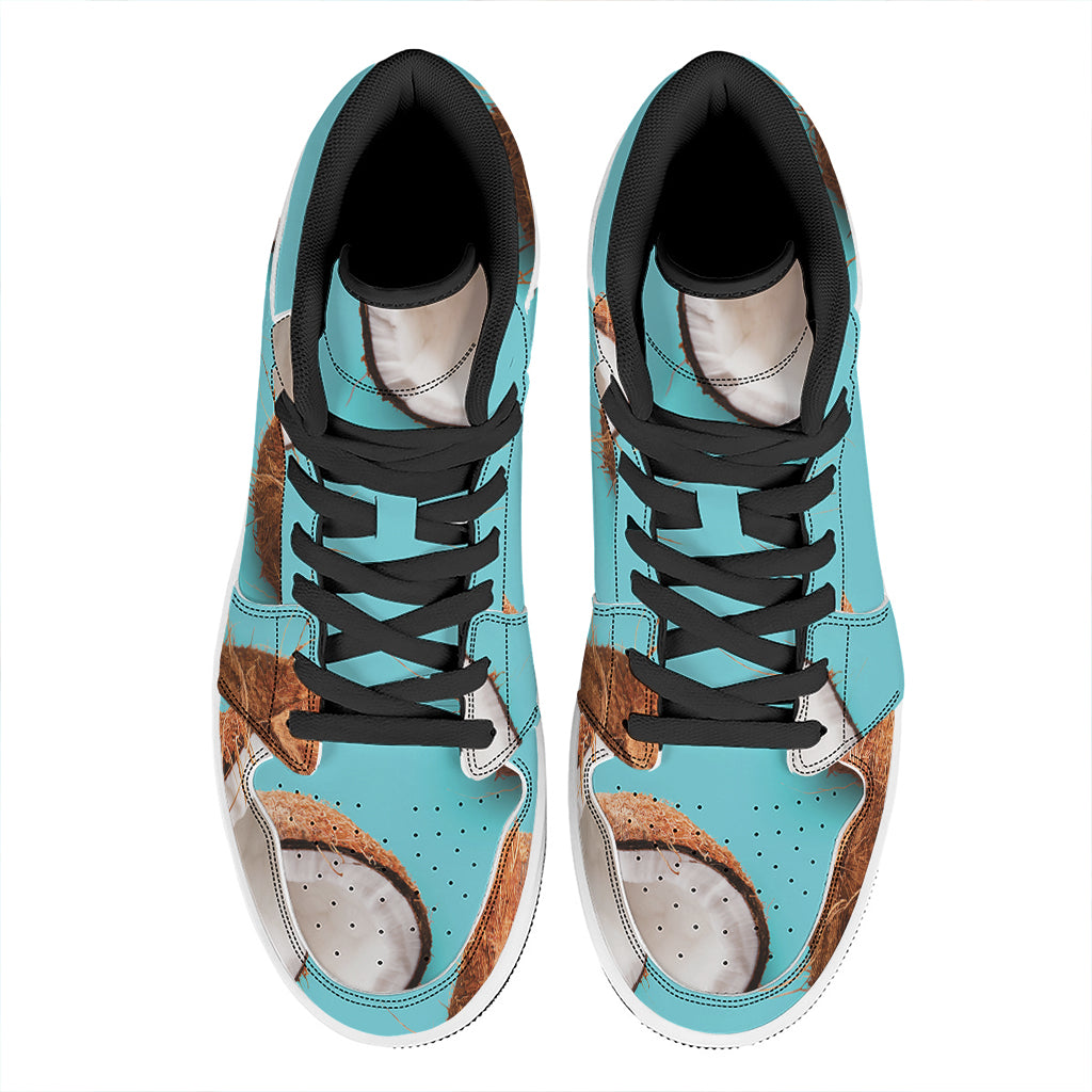 Blue Coconut Pattern Print High Top Leather Sneakers
