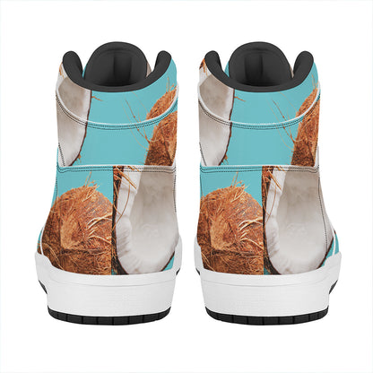 Blue Coconut Pattern Print High Top Leather Sneakers