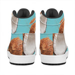 Blue Coconut Pattern Print High Top Leather Sneakers