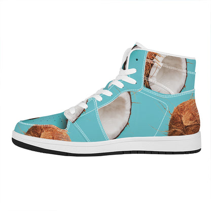 Blue Coconut Pattern Print High Top Leather Sneakers