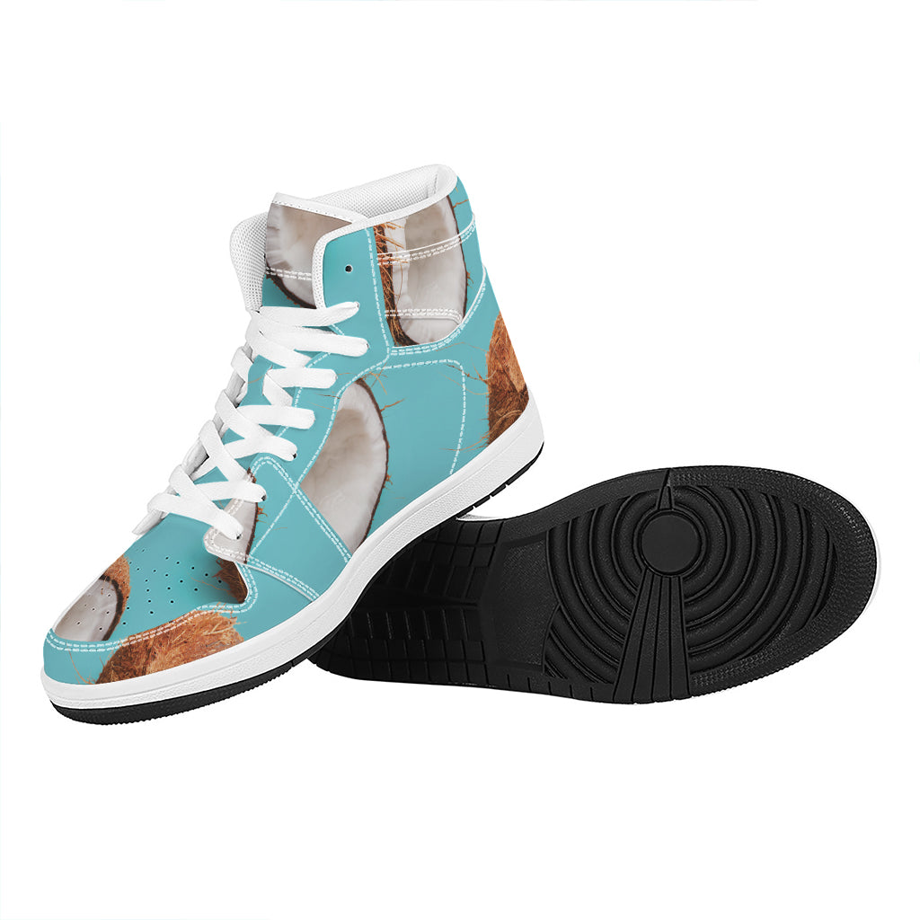 Blue Coconut Pattern Print High Top Leather Sneakers