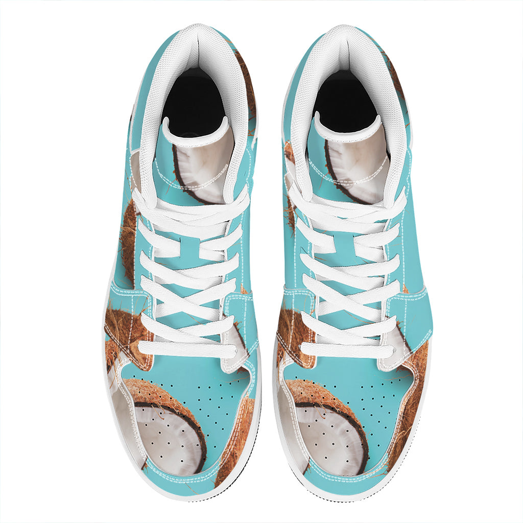 Blue Coconut Pattern Print High Top Leather Sneakers