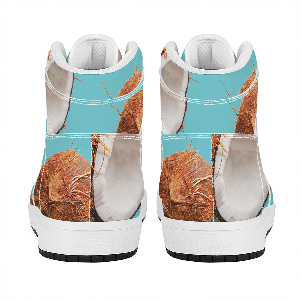 Blue Coconut Pattern Print High Top Leather Sneakers