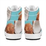 Blue Coconut Pattern Print High Top Leather Sneakers