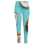 Blue Coconut Pattern Print High-Waisted Pocket Leggings