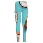 Blue Coconut Pattern Print High-Waisted Pocket Leggings