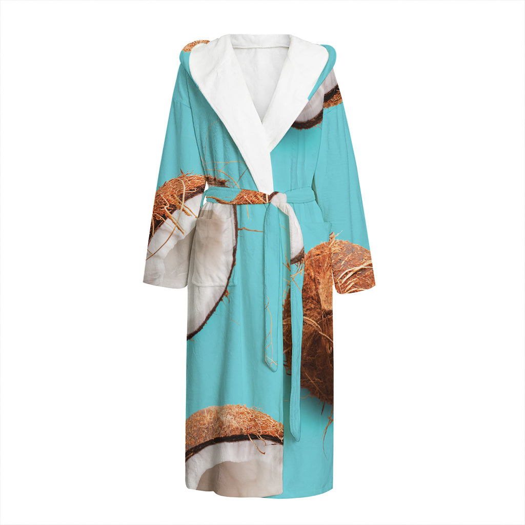 Blue Coconut Pattern Print Hooded Bathrobe