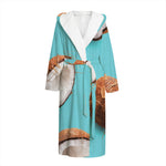 Blue Coconut Pattern Print Hooded Bathrobe
