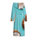 Blue Coconut Pattern Print Hooded Bathrobe