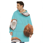 Blue Coconut Pattern Print Hoodie Blanket