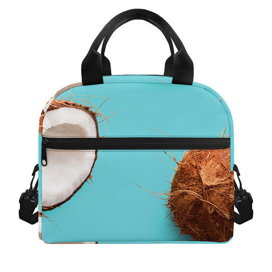 Blue Coconut Pattern Print Insulated Lunch Bag