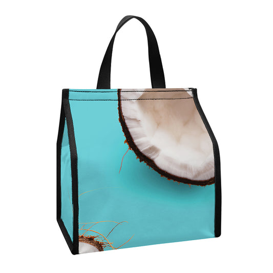 Blue Coconut Pattern Print Insulated Lunch Tote