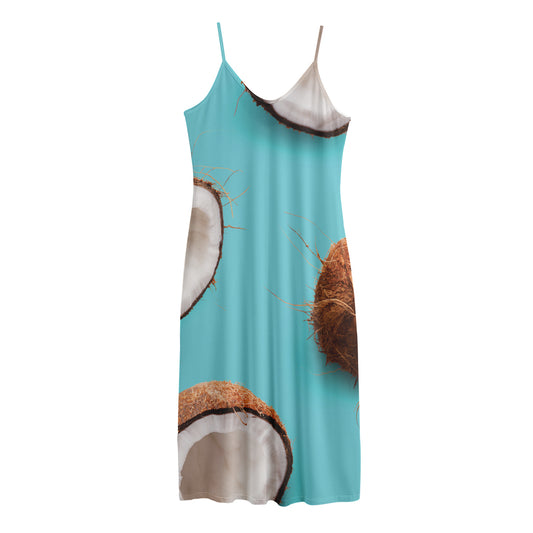 Blue Coconut Pattern Print Jersey Midi Cami Dress
