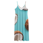 Blue Coconut Pattern Print Jersey Midi Cami Dress