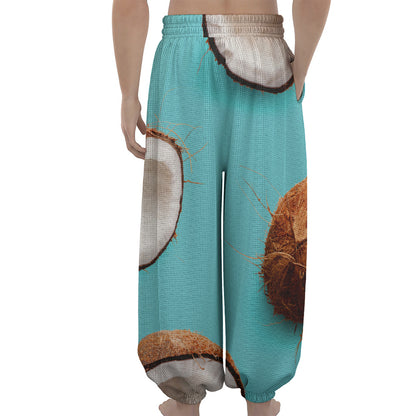 Blue Coconut Pattern Print Lantern Pants