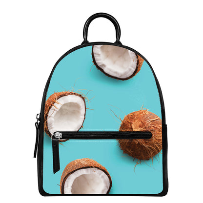 Blue Coconut Pattern Print Leather Backpack