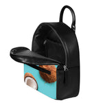 Blue Coconut Pattern Print Leather Backpack