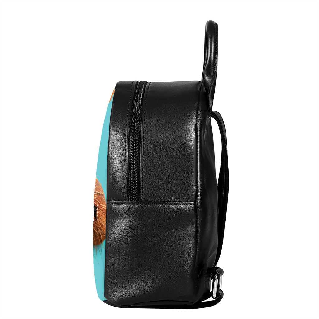 Blue Coconut Pattern Print Leather Backpack
