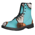 Blue Coconut Pattern Print Lace-Up Boots