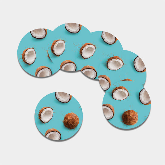 Blue Coconut Pattern Print Leather Coaster Set