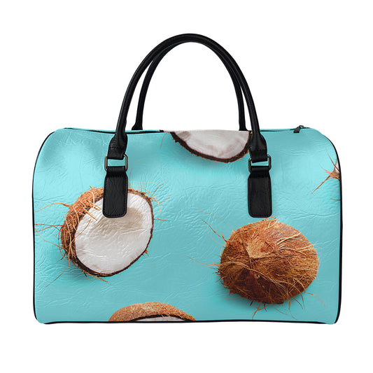 Blue Coconut Pattern Print Leather Duffle Bag