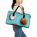 Blue Coconut Pattern Print Leather Duffle Bag