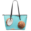 Blue Coconut Pattern Print Leather Tote Bag With Zipper
