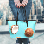 Blue Coconut Pattern Print Leather Tote Bag