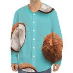 Blue Coconut Pattern Print Long Sleeve Baseball Jersey