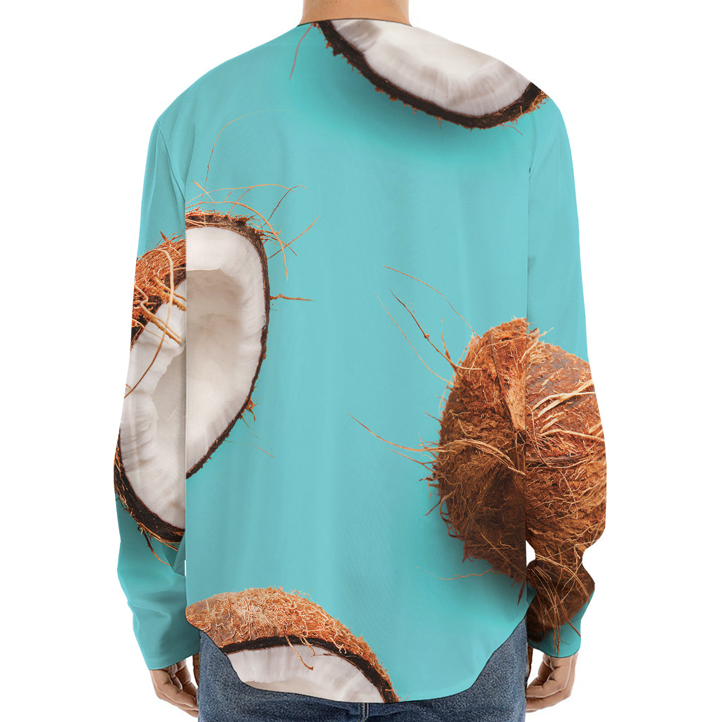 Blue Coconut Pattern Print Long Sleeve Baseball Jersey