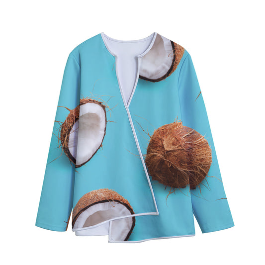 Blue Coconut Pattern Print Long Sleeve Short Coat