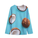 Blue Coconut Pattern Print Long Sleeve Short Coat