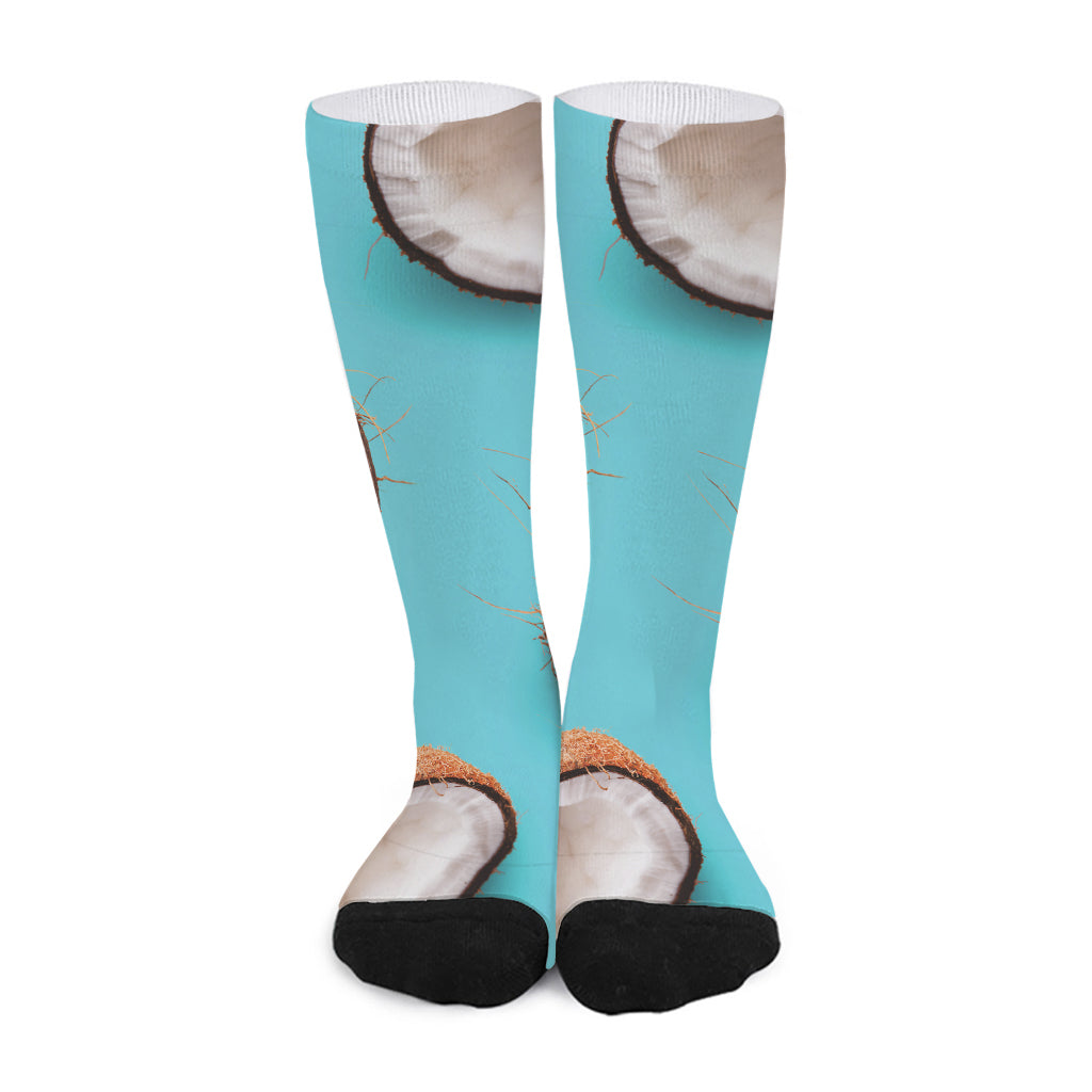 Blue Coconut Pattern Print Long Socks