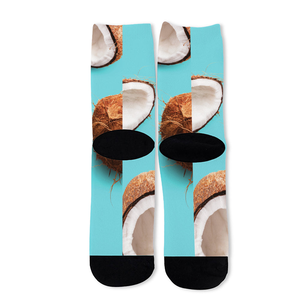 Blue Coconut Pattern Print Long Socks