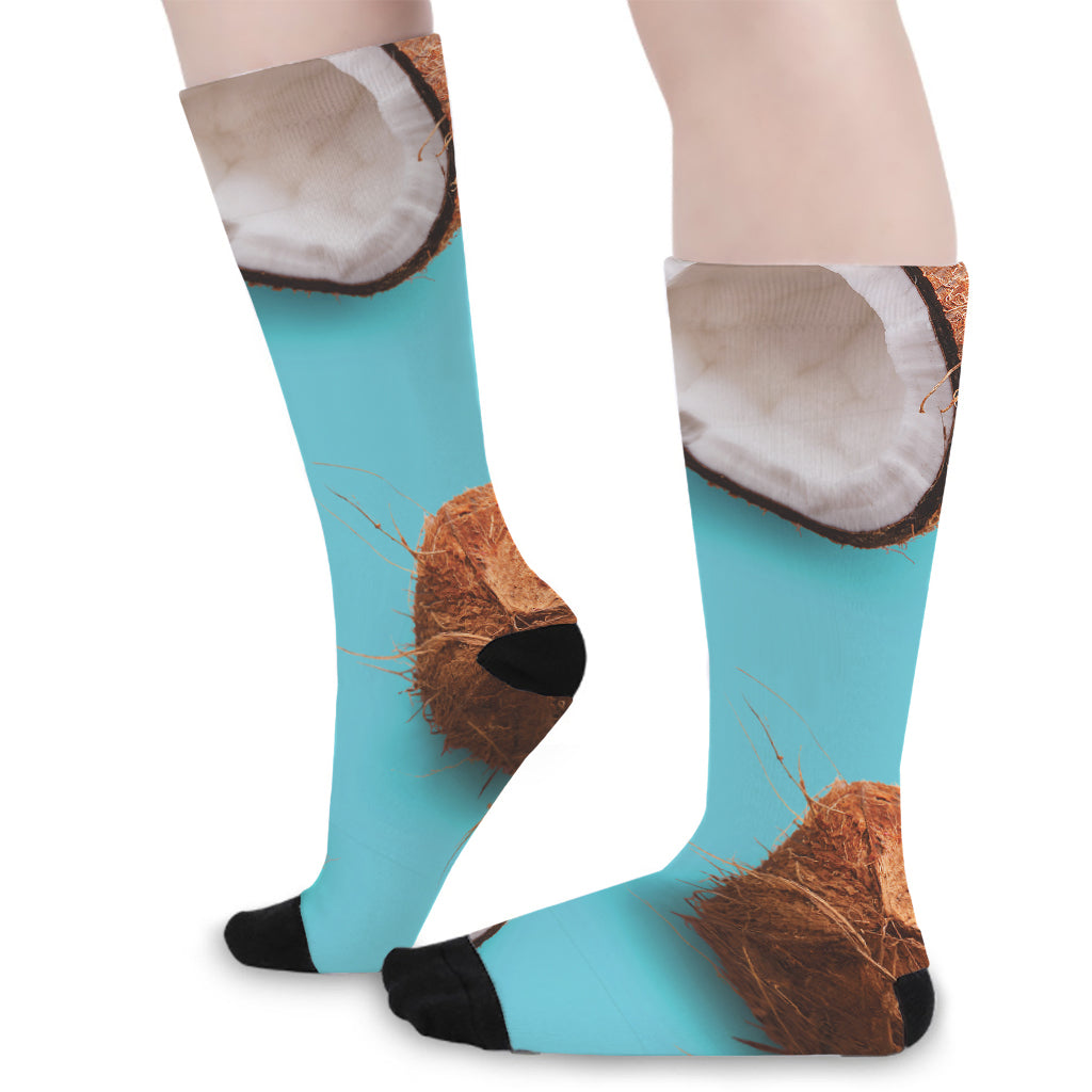 Blue Coconut Pattern Print Long Socks