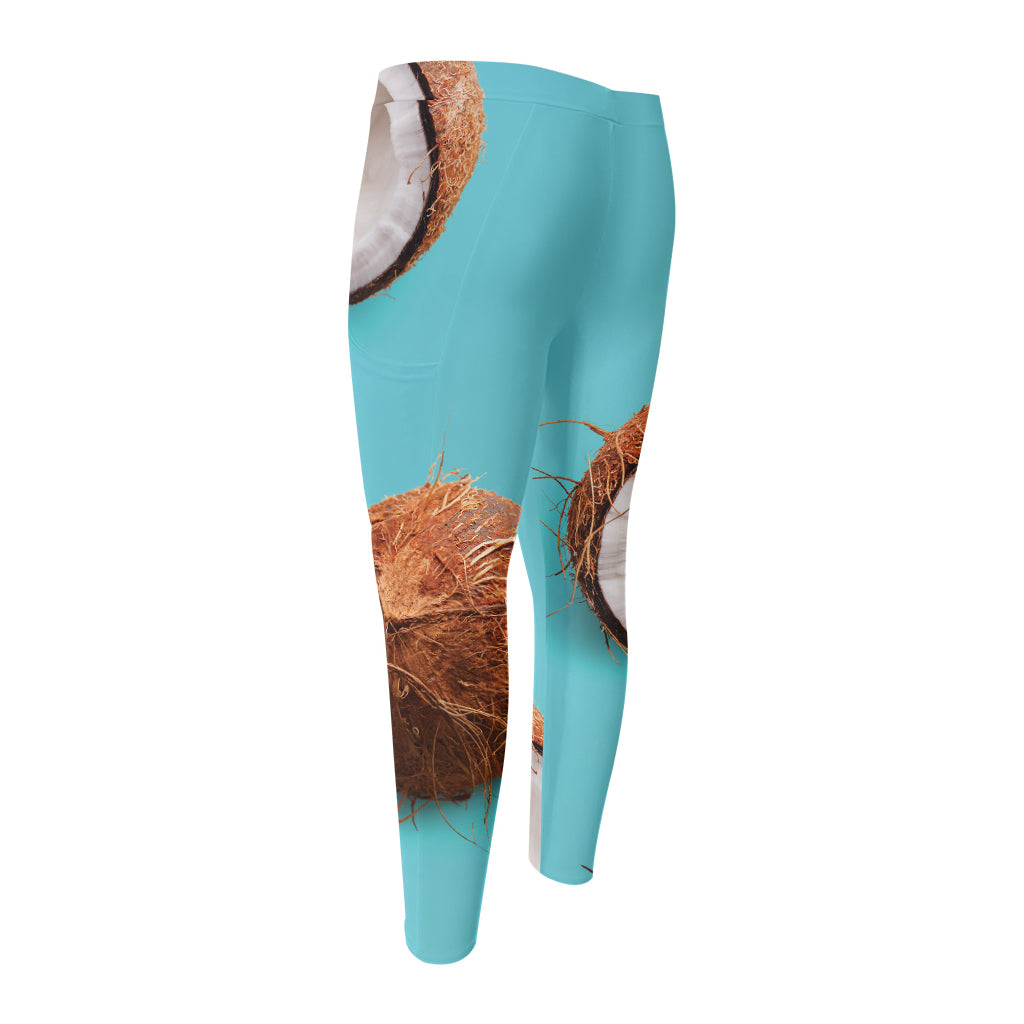 Blue Coconut Pattern Print Men's Compression Pants